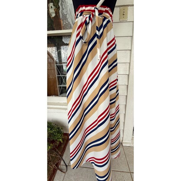 Vintage 70's Stripe MOD Maxi Skirt Chevron Stripe Blue Tan Red Size S-M - Picture 1 of 11